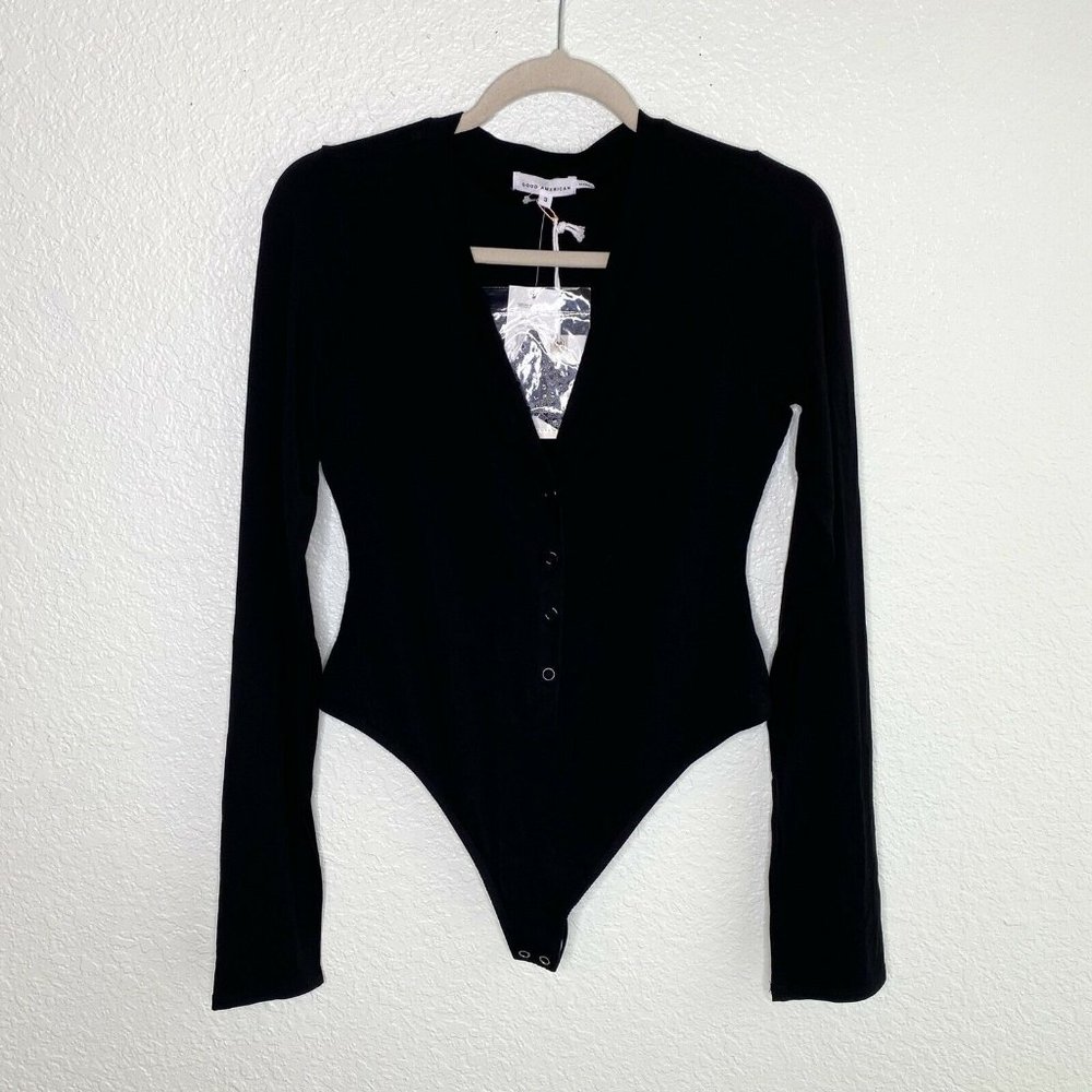 Good American Deep V Henley Thong Bodysuit